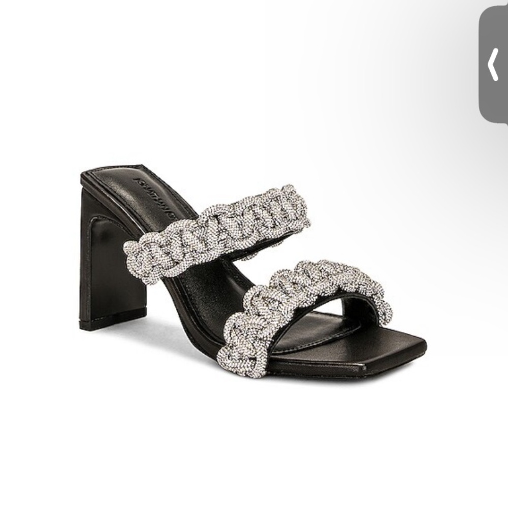 NIB Johnathan Simkhai Black Heeled Slide Sandals with Silver Braided Straps - Picture 2 of 3